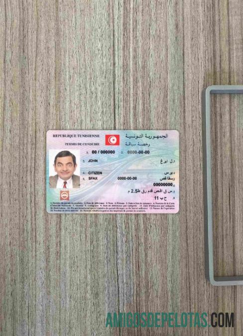 Carta de condução da Tunísia fotolook frente modelo